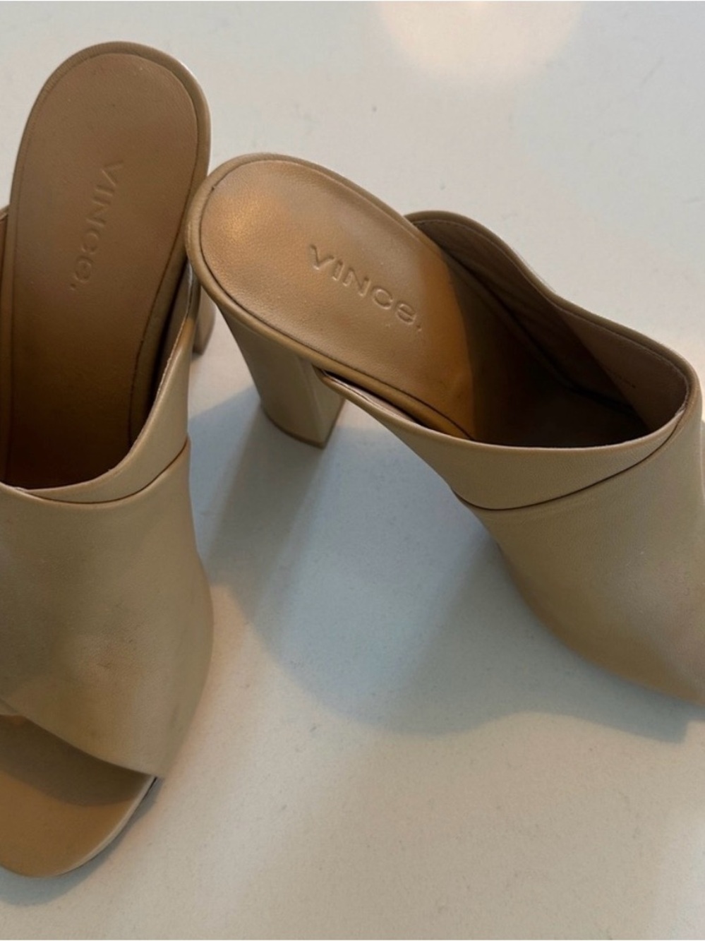 Vince Tan Leather Open-Toe Mule Heel (Size 8)